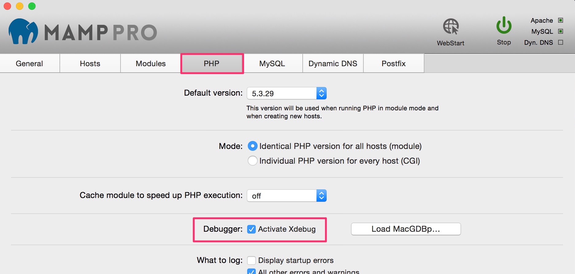 Activate Xdebug in MAMP