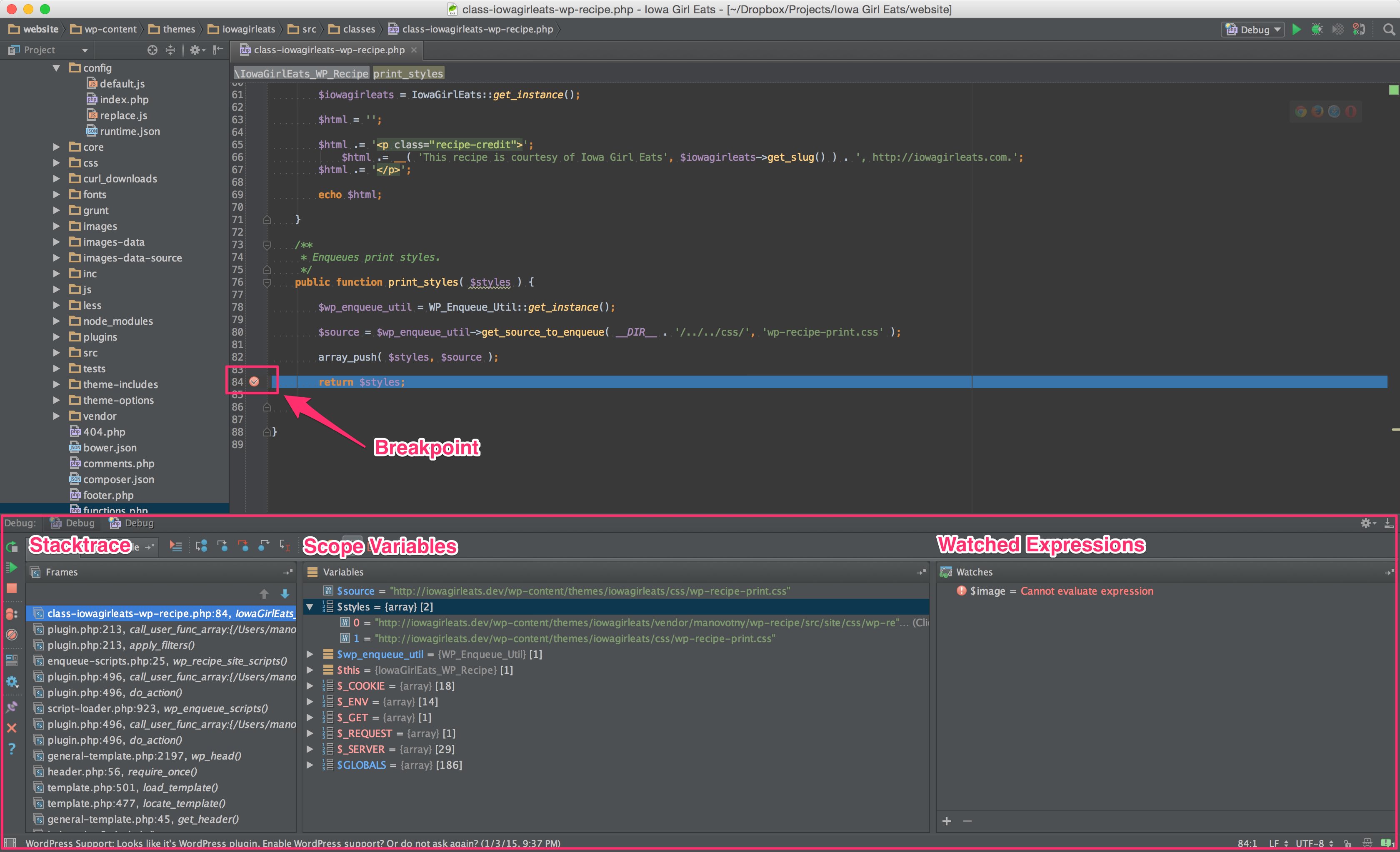 PhpStorm debug breakpoint example